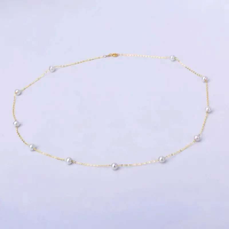 

Real 18K Gold Natural Freshwater Pearl Necklace AU750 Full Sky Star Versatile Neckchain Women's Boutique Jewelry Gift X705