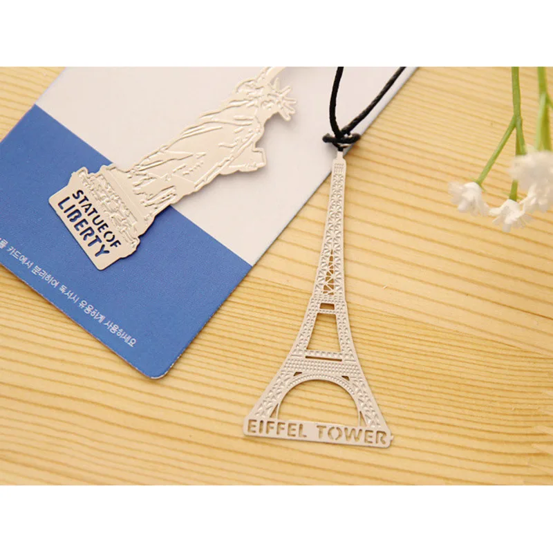 1 Pcs London Eiffel Tower Statue of Liberty Mark Page Metal Bookmark Stationery School Office Supply teacher gift paris creative