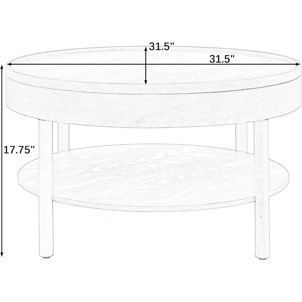 Circular Coffee Table, Modern Living Room Table with 3-Layer 31.5 Inch Storage Rotating Tabletop, 3-Layer Tea Table of  Wood