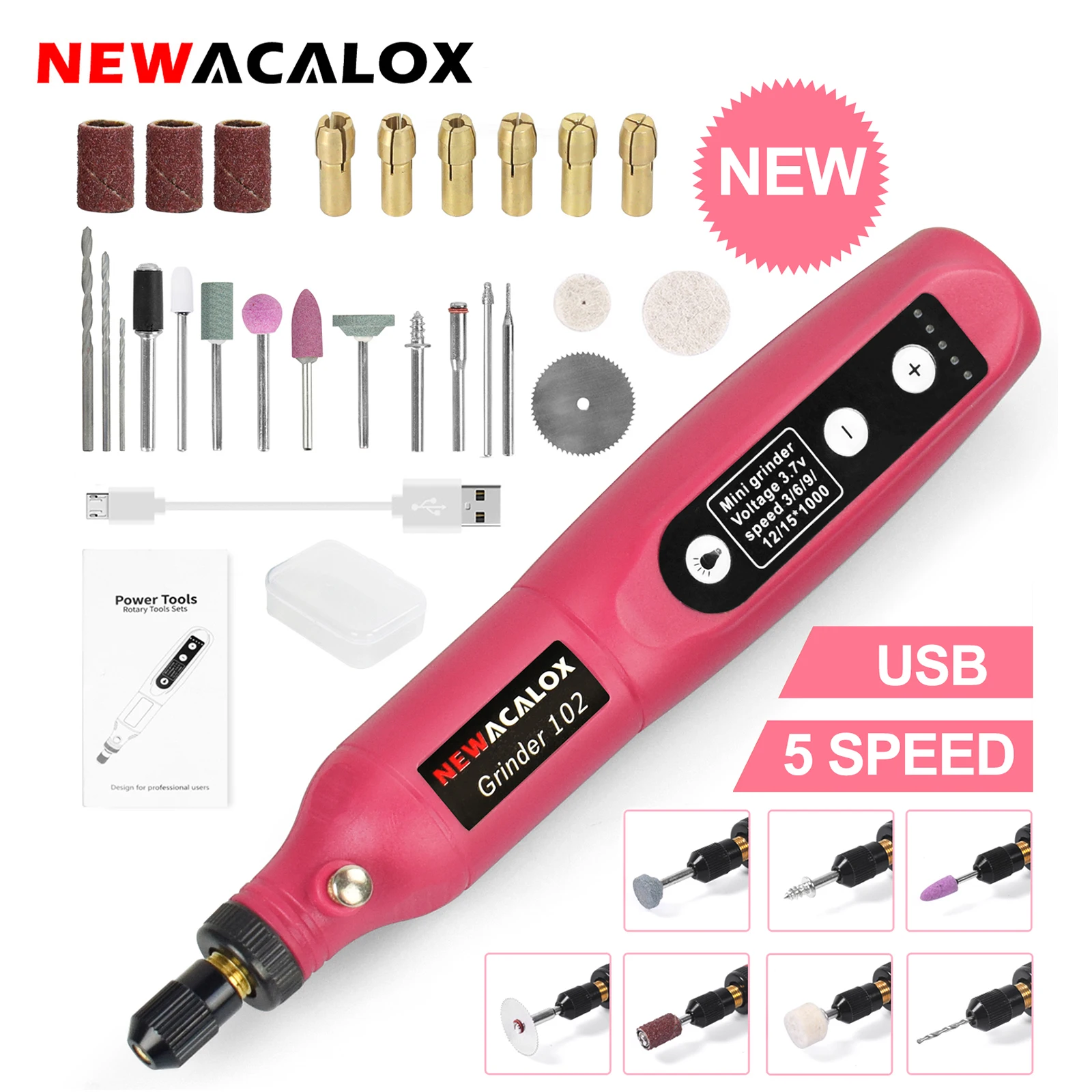 NEWACALOX Wireless Mini Grinder Engraving Pen 5 Adjustable Rotation Speed Rechargeable Electric Drill Rotary Tool Dremel Engage