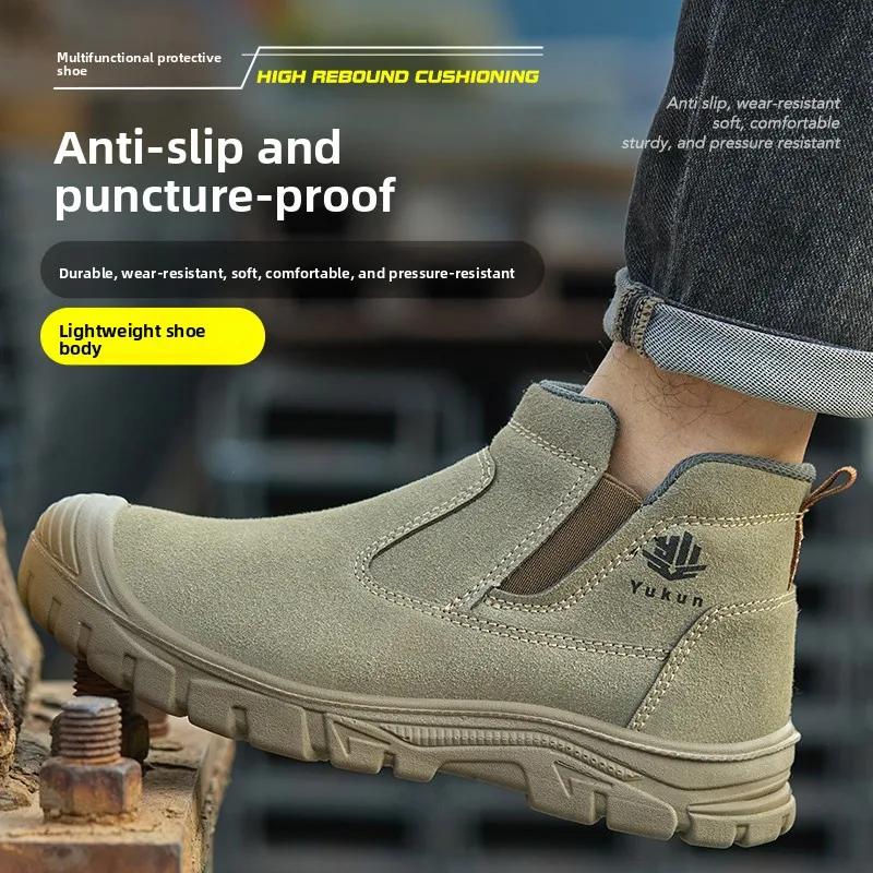 Men's Safety Work Shoes Summer Breathable Anti-Odor Anti-Crush Steel Toe Wear-Resistant Lightweight with Steel Plate Labor Pr...