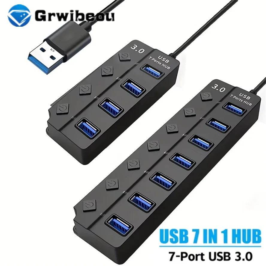 4/7 Port USB 3.0 Hub with LED Indicator Independent Switch Control for Laptop Flash Drive Hard Disk Printer Camera Keyboard