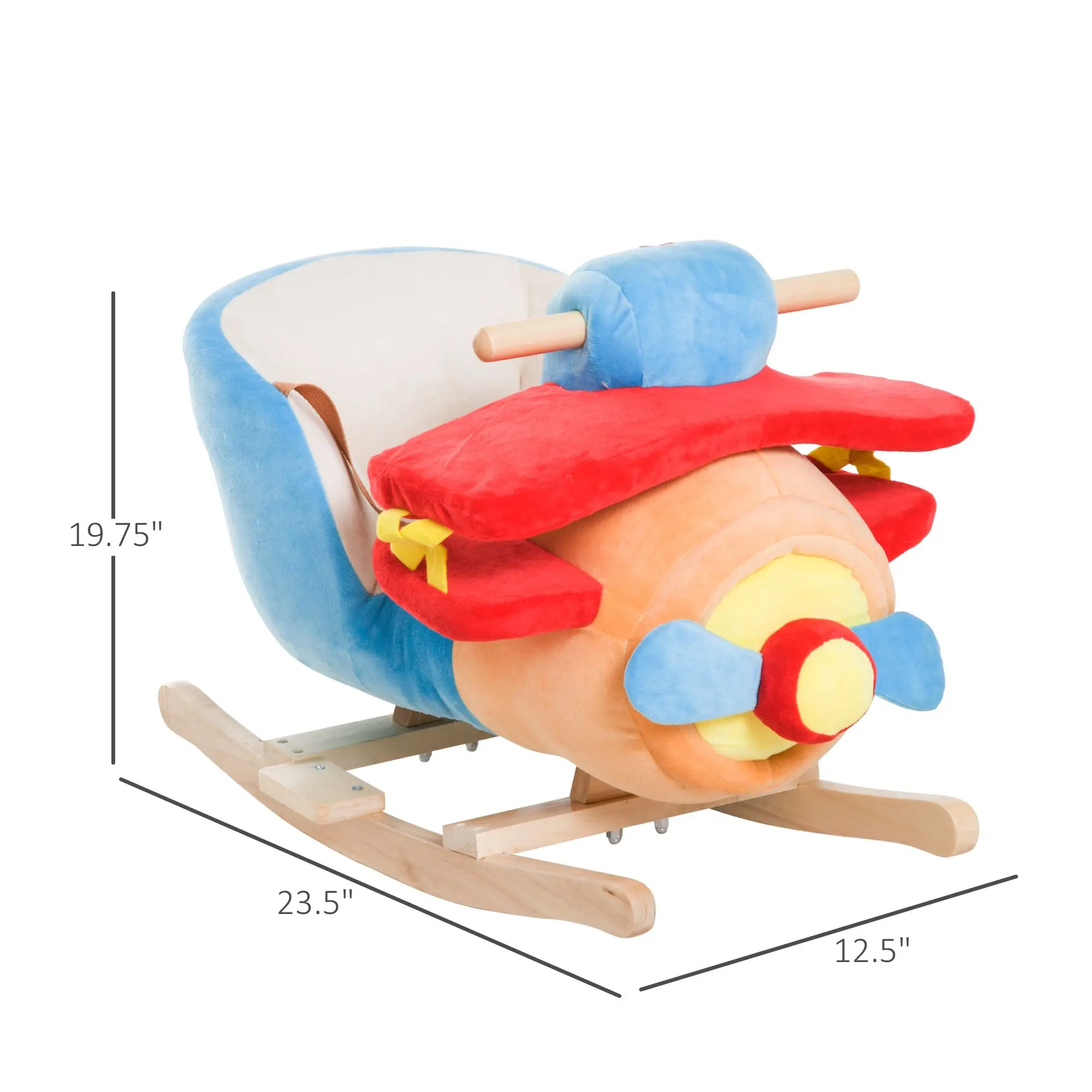 NEUES Schaukelpferd für Kinder, Holz-Plüsch-Aufsitzflugzeug-Stuhlspielzeug mit Lullby-Song und Sicherheitsgurt für 18 Monate +