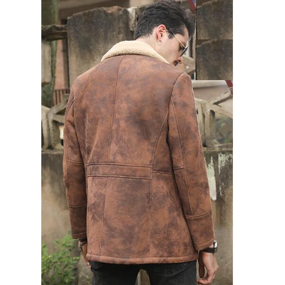 Denny&Dora Men's Shearling Coat Mens Aviator  Shearling Jacket Men Brown Sheepskin Shearling Jacket