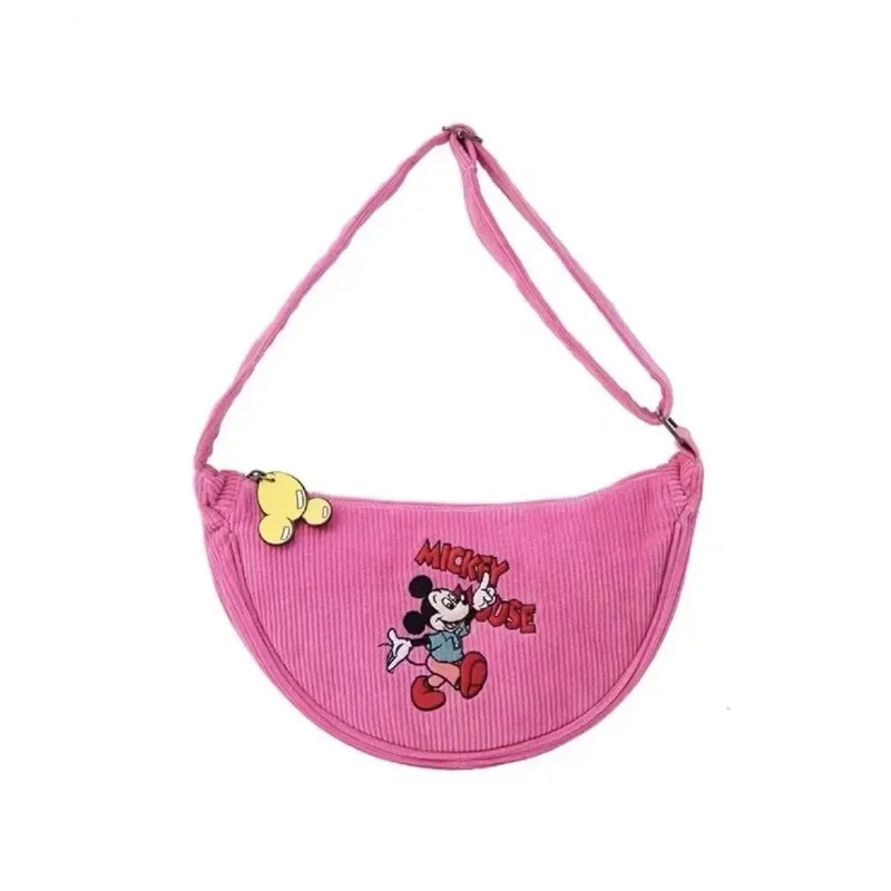 Disney New Autumn Winter Cute Cartoon Mickey Retro Series Corduroy Crossbody Bag Girl Single Shoulder Handheld Underarm Children