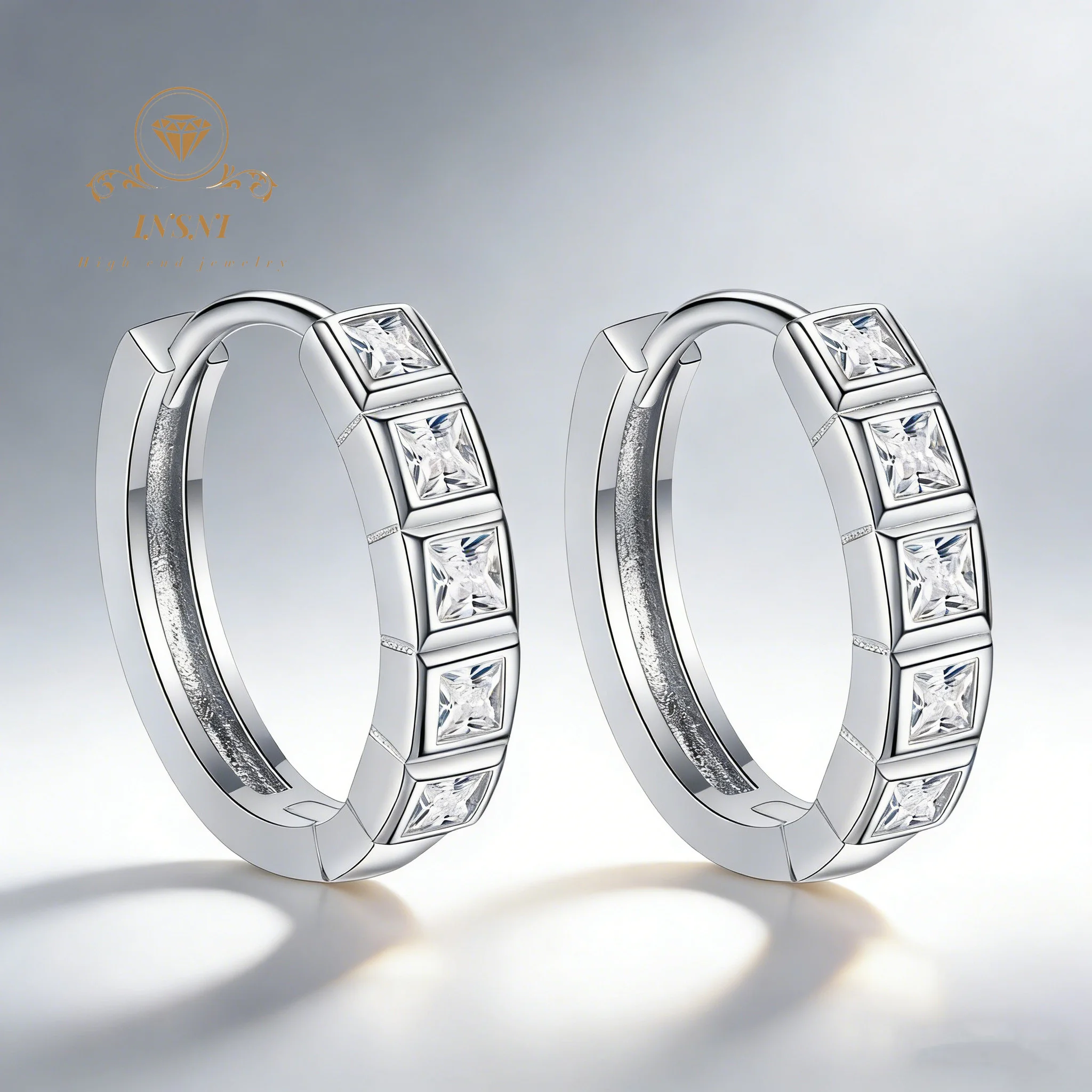

0.8 Ct 925 Silver Half-Hoop Square Diamond Moissanite Earrings PT950 Gold Plated Certified GIFT Stylish Elegant Jewelry