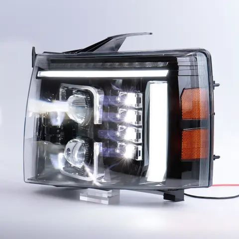 Chevrolet Silverado 용 DOT LED 전조등 1500 2500 3500 2007-2014 픽업 헤드 라이트 9005 H11 w/DRL 방향 지시등 Hi/Lo 빔