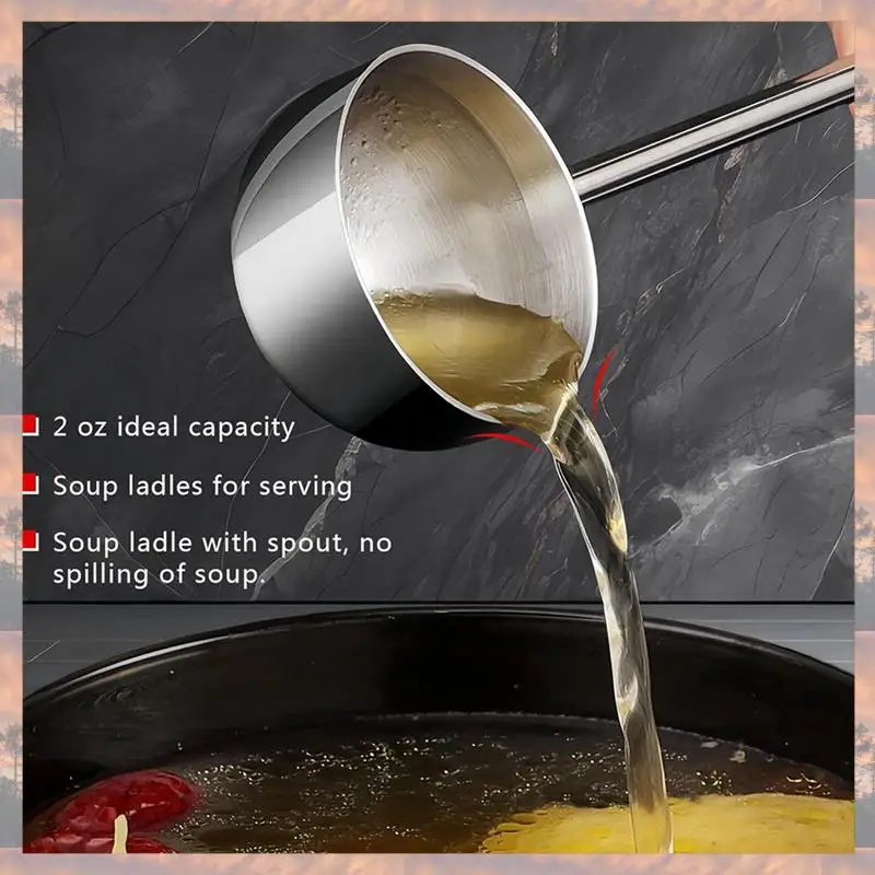 2025 Trend 2X Small Soup Ladle Stainless Steel Metal Deep Spoon With Pour Spout 2 Oz Long Handle Gravy Ladles 10.5 Inch