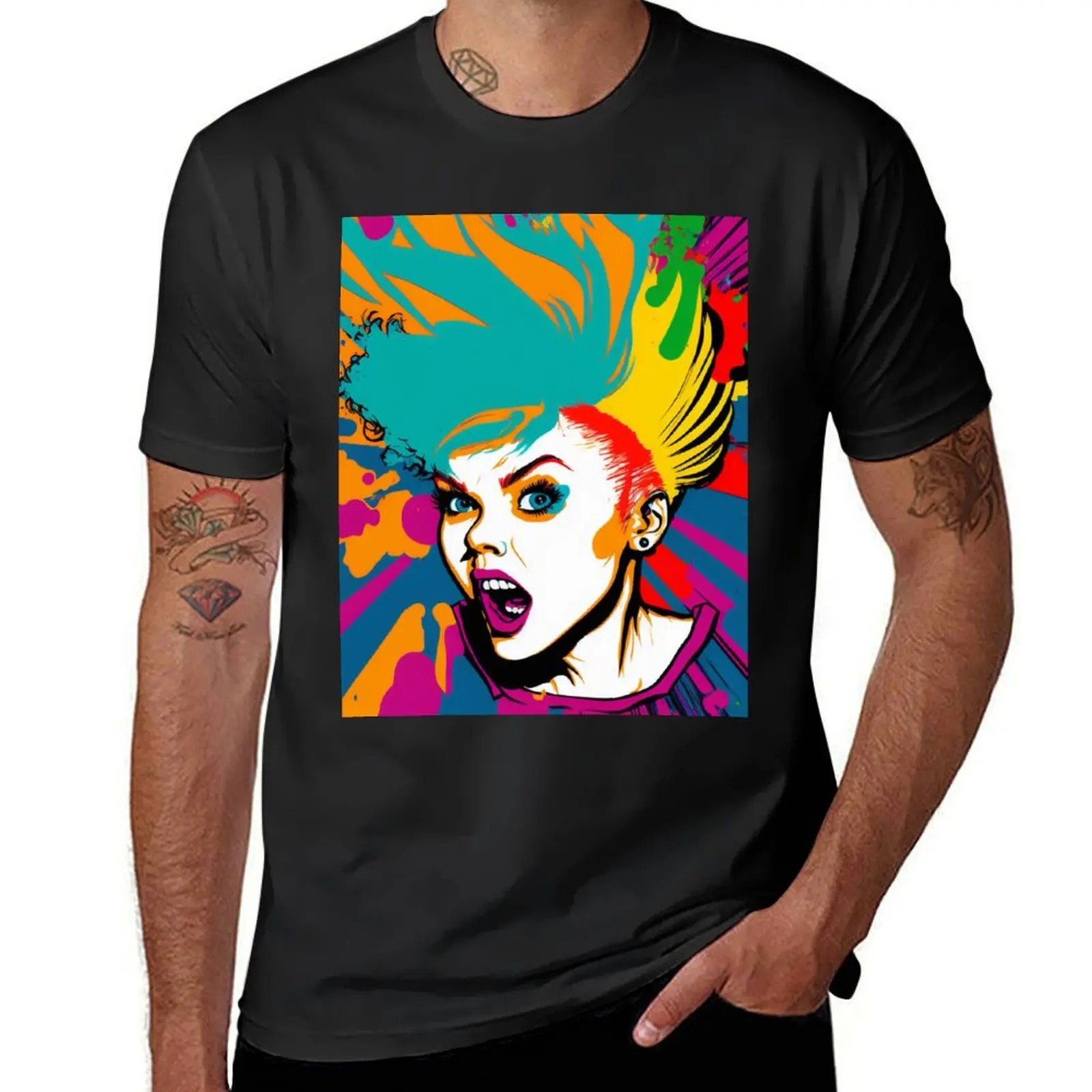 

Colourful Pop Art Female Face T-Shirt customizeds oversize t-shirts man anime figures anime clothes t shirts for men