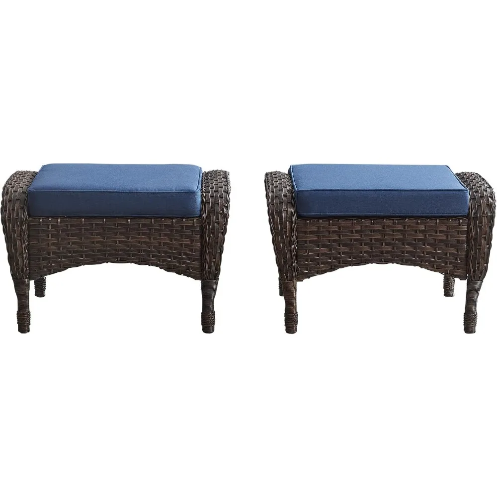 Outdoor Ottomans for Patio Foot Rest - 25 Inch PE Wicker Foot Stool Set of 2 for Patio Furniture Sets,All Weather Rattan Ottoman