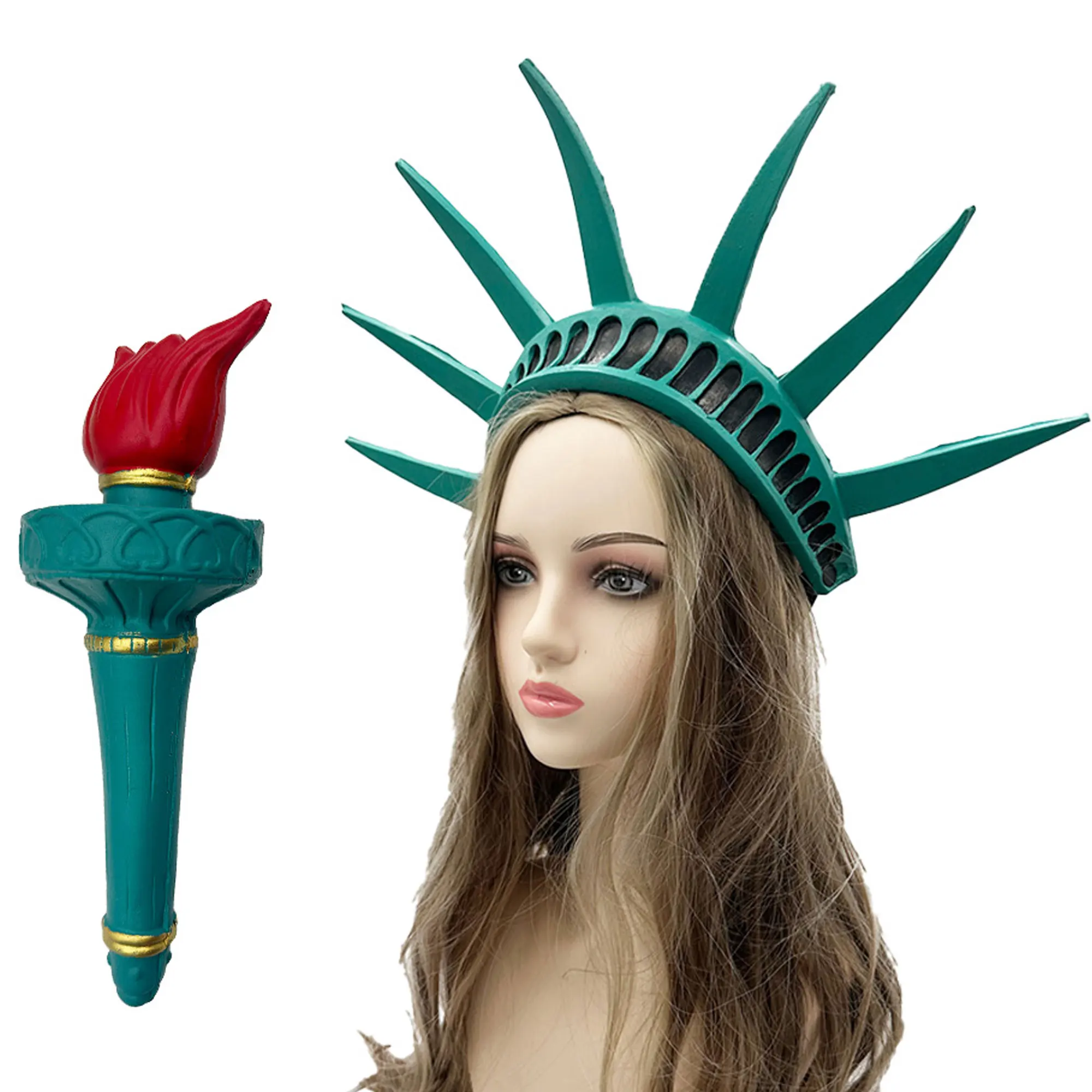 

Statue of Liberty Torch Headband Costume Set for Halloween Cosplay Masquerade Carnival Party Greek Goddess Fancy Dress Up Crown