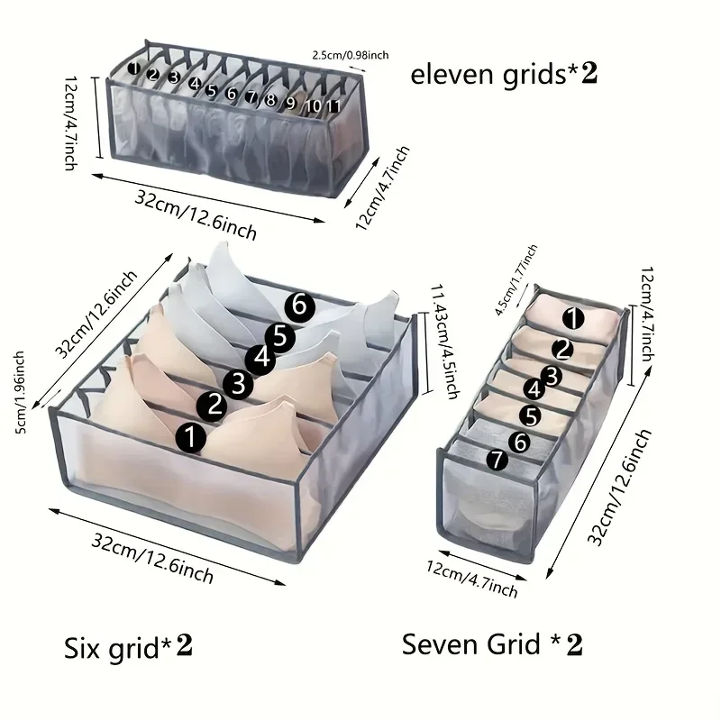 2026 NEw Foldable Underwear Drawer Organizer Storage Box Closet Divider for Socks Bra Underpants (6-Grid + 7-Grid + 11-Grid)
