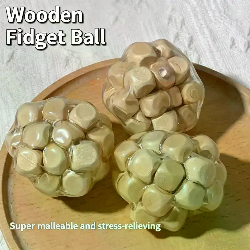 Handmade Wooden Noisy Ball Toy, Creative Stress Relief Fidget Squeeze Ball Decompression Toy For Anxiety Relaxation