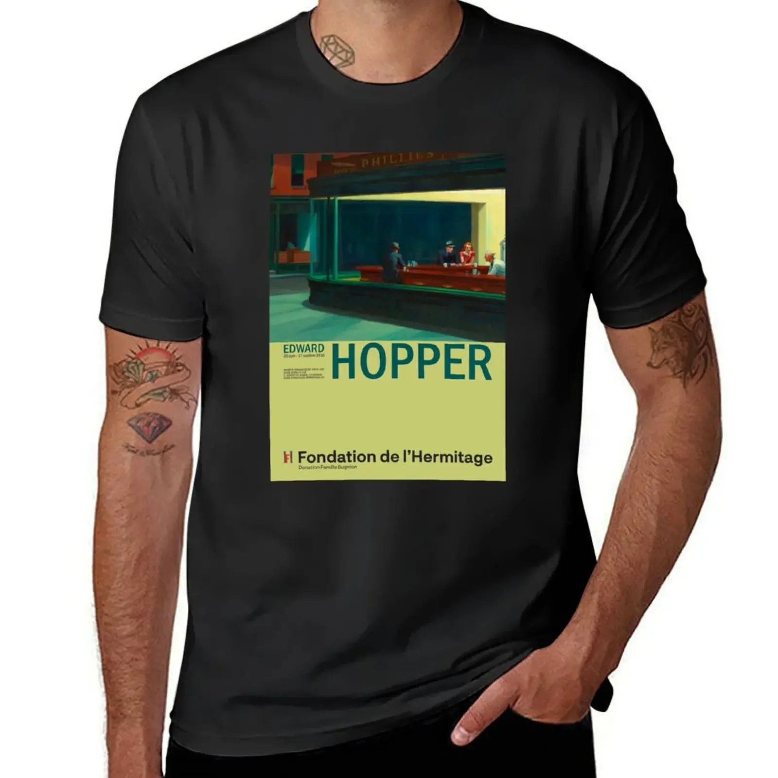 Edward Hopper - Nighthawks - Minimalist Exhibition Art Poster T-Shirt plus sizes graphic t shirt vintage mens designer clothes