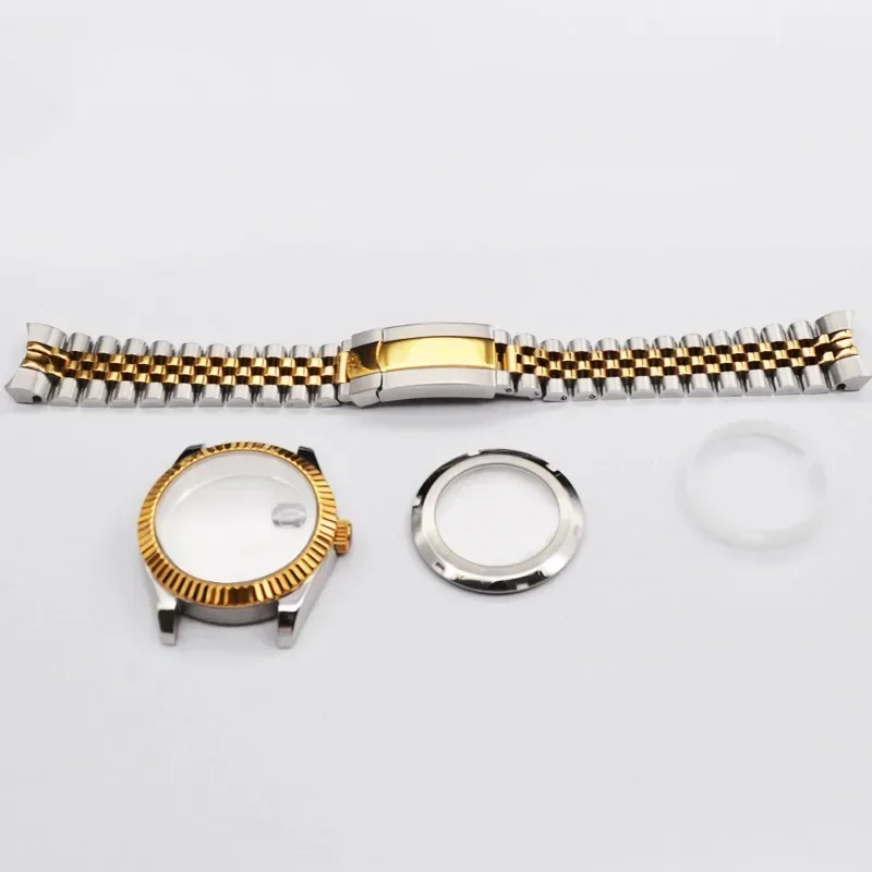 40 มม.ชุดนาฬิกาสแตนเลสสตีลสายคล้องคอ Sapphire กระจกปฏิทินหน้าต่างนาฬิกาผู้ชายสําหรับ Datejust NH35 NH36 การเคลื่อนไหว