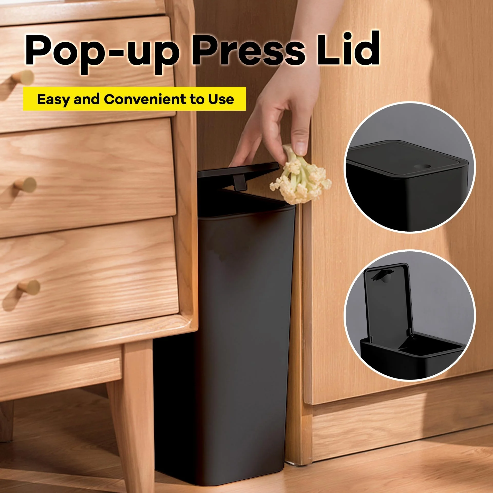 Bathroom Trash Can 10L Small Garbage Can Press Top For Toilet Bedroom Living Room Plastic Wastebasket With Pop-Up Lid