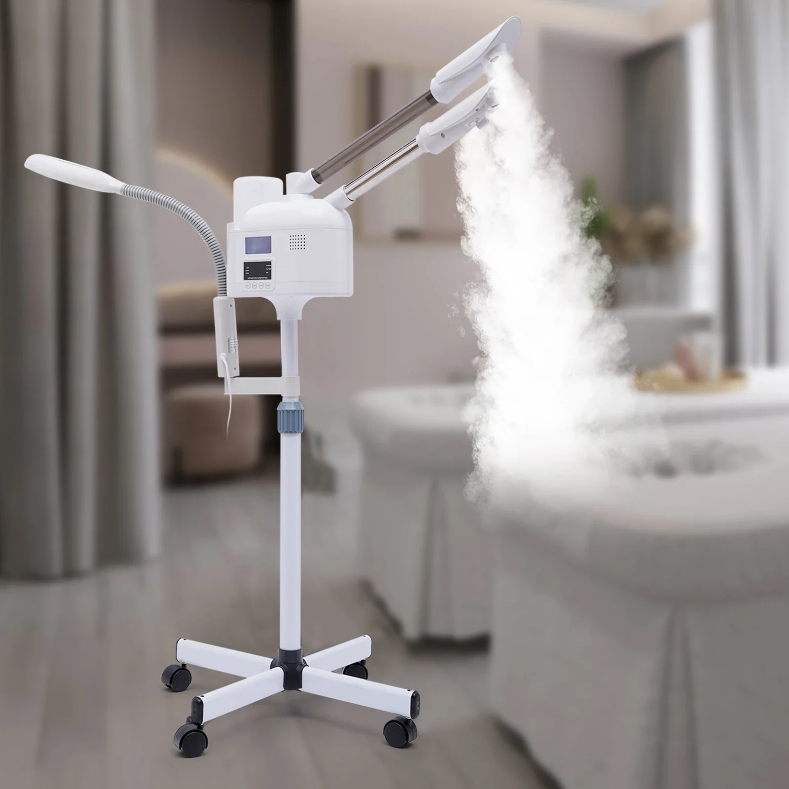 Professional 3 in 1 Facial Steamer Beautician Steamer Deep Cleaning w/Hot and Cold Nozzle LED Magnifying Lamp  Salon Spa