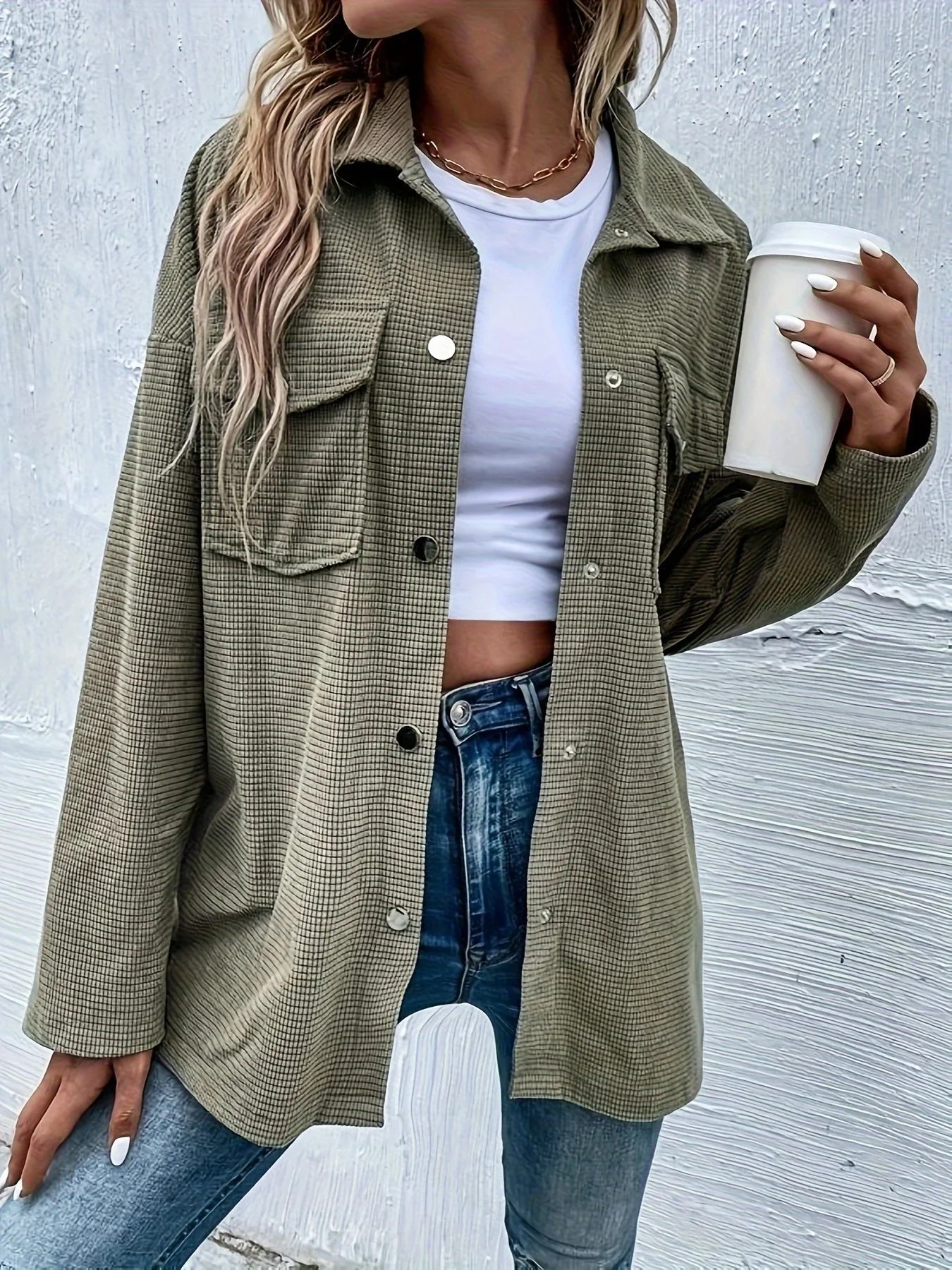 Plus size 1xl-5xl feminino primavera e outono casual moda cor sólida jaqueta simples solto temperamento botão carcela jaqueta