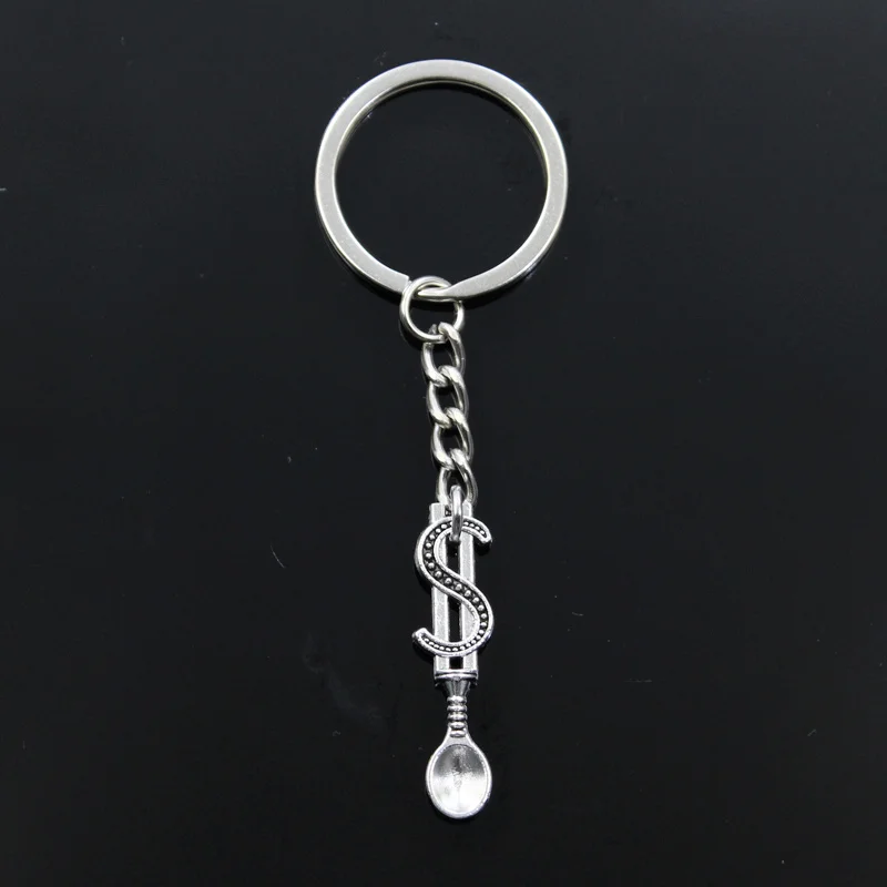 Fashion Keychain 37x9mm Money Dollar Spoon Silver Color Pendants DIY Men Jewelry Car Key Chain Ring Holder Souvenir For Gift