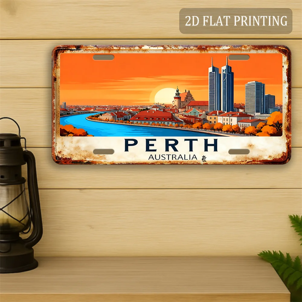 2D Flat, [], 1pc, 2D Flat, Only for Decoration, Vintage Metal - Perth Australia Aluminum Sign (30.48cm x15.24cm), Rustic Outdoor