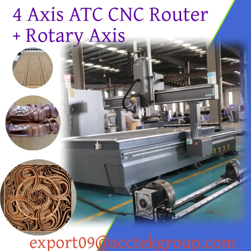 4 Axis CNC Wood Router Machine 2D 3D Woodworking Milling Tools Alunimun Engraver Auto Carving Euqipment with 9KW Spindle
