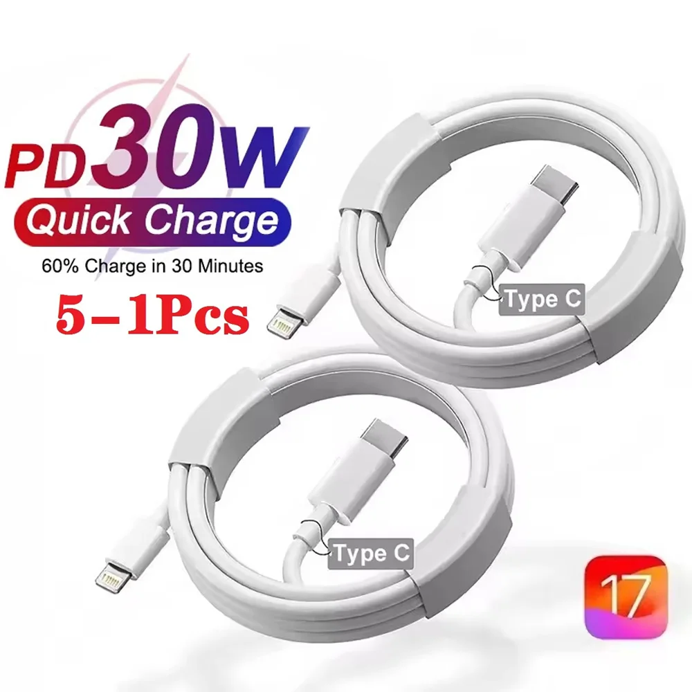 

NNBILI 5-1 шт. 30 Вт кабель для быстрой зарядки для iPhone 13 12 11 14 Pro Max Mini Type C кабель для X XR XS MAX 6 7 8 14 Plus аксессуары