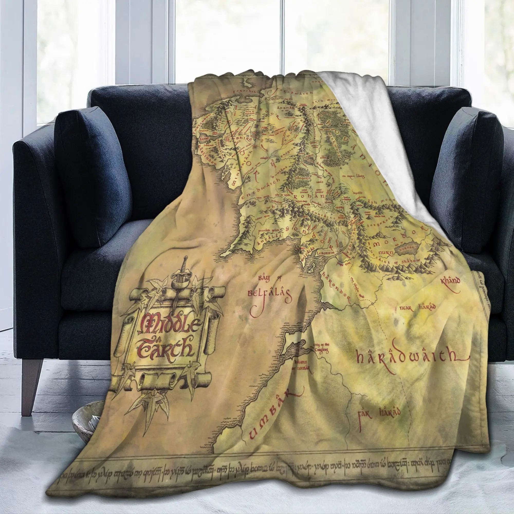 L-Lords Of The R-Rings Legolas Middle Earth Map Blankets Fleece Print  Ultra-Soft Throw Blanket for Home Car Bedding Throws