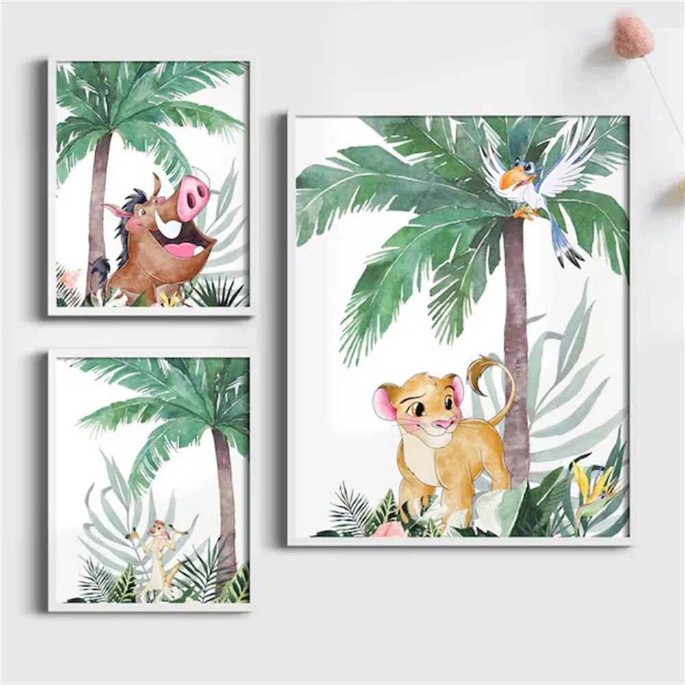 

Set of 3 Miniso Tropical Simba and Friends Wall Art Canvas Poster Lion King Art Print on Canvas Simba Nursery Print Simba Decor