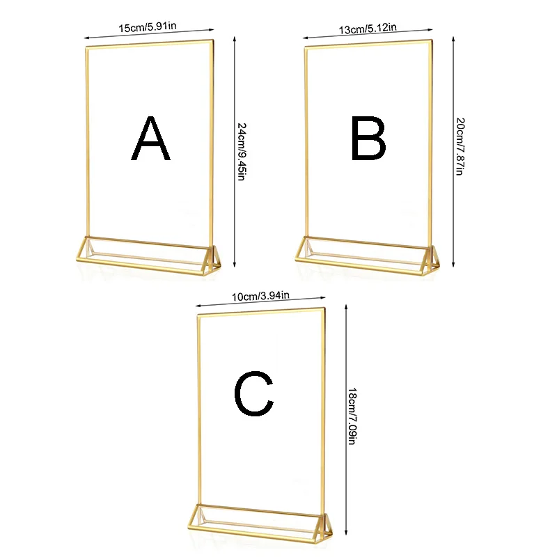 1PCS Acrylic Sign Holder Gold Frame Double Sided Table Flyer Menu Rack Wedding Table Number Stand Restaurant Cards Holders