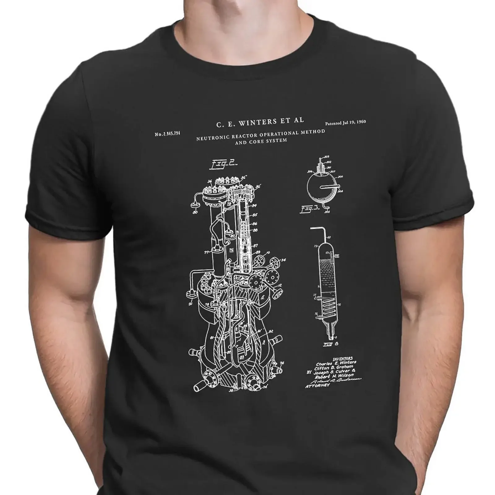 Vintage Nuclear Reactor Patent T Shirt Restored Blueprint Art PT398 vintage Washed Stylish designer clothes graphic homme