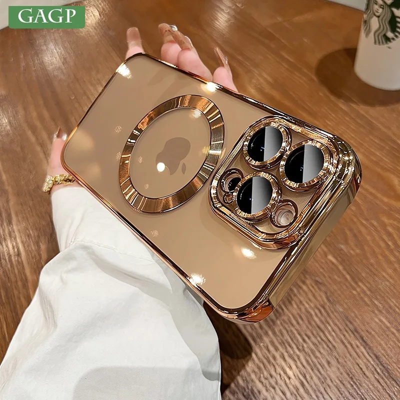 حافظة Magsafe للشحن اللاسلكي الناعم بالكهرباء لهاتف آيفون 16 11 12 13 14 15 Pro Max 16 Plus غطاء فاخر من السيليكون الشفاف من البولي يوريثان الحراري