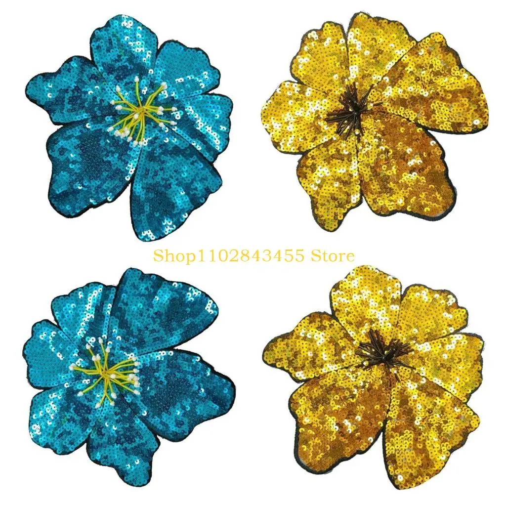 

49MC Unique Sequined Flower Applique Sewing on Patches for Fashionable Craft Project