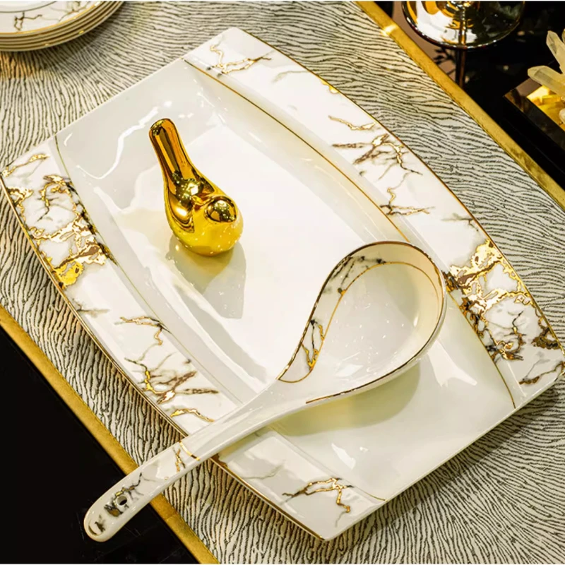 Luxury Bone China Tableware Set Jingdezhen High-end Gift Box Bowl And Plate Set Home Use Light Luxury High-end European-style