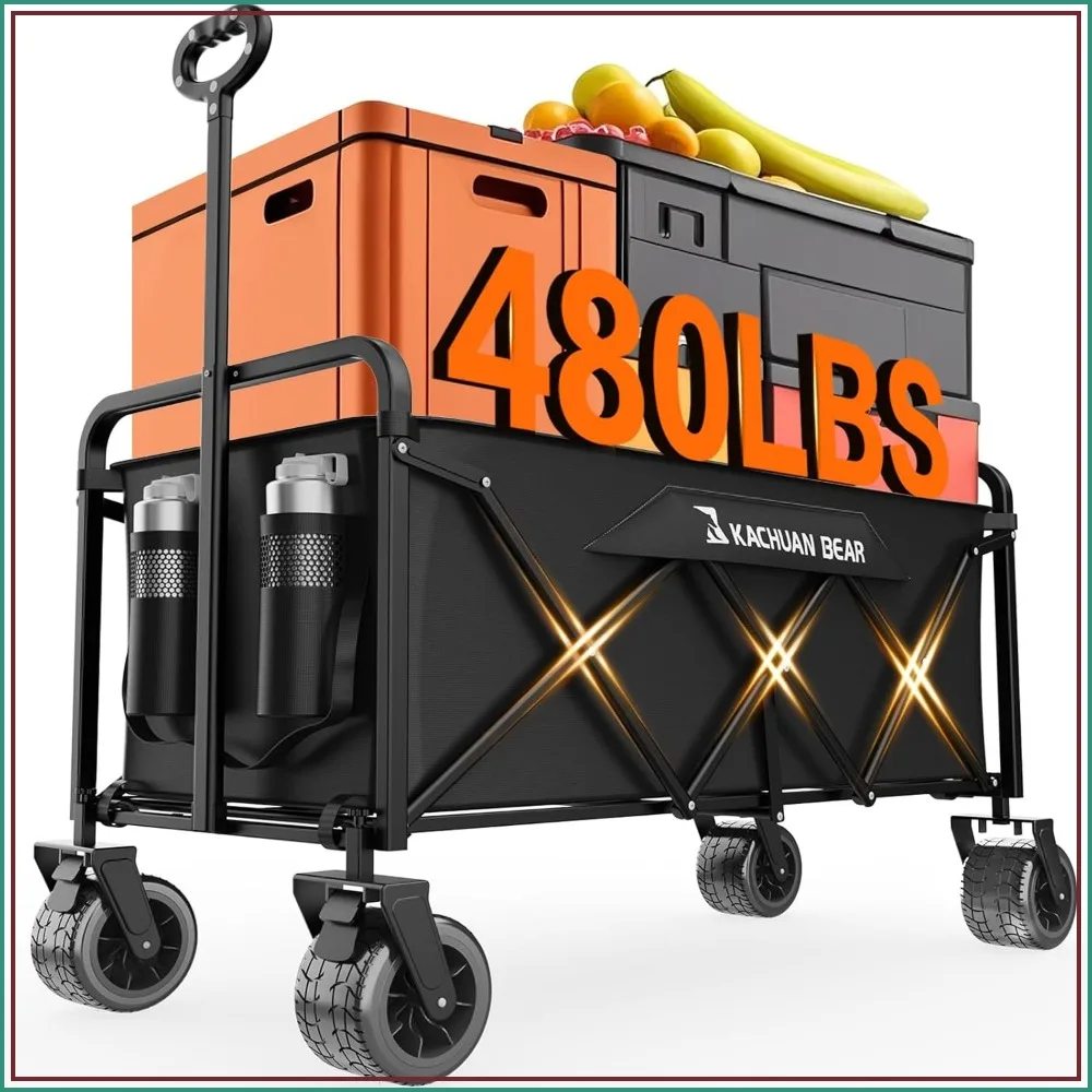 

300L Large Collapsible Wagons Carts with Big All-Terrain Beach Wheels, Foldable Shopping Wagon Cart, Heavy Duty 480lbs Load, Folding Utility Cart for Groceries Garden Sport