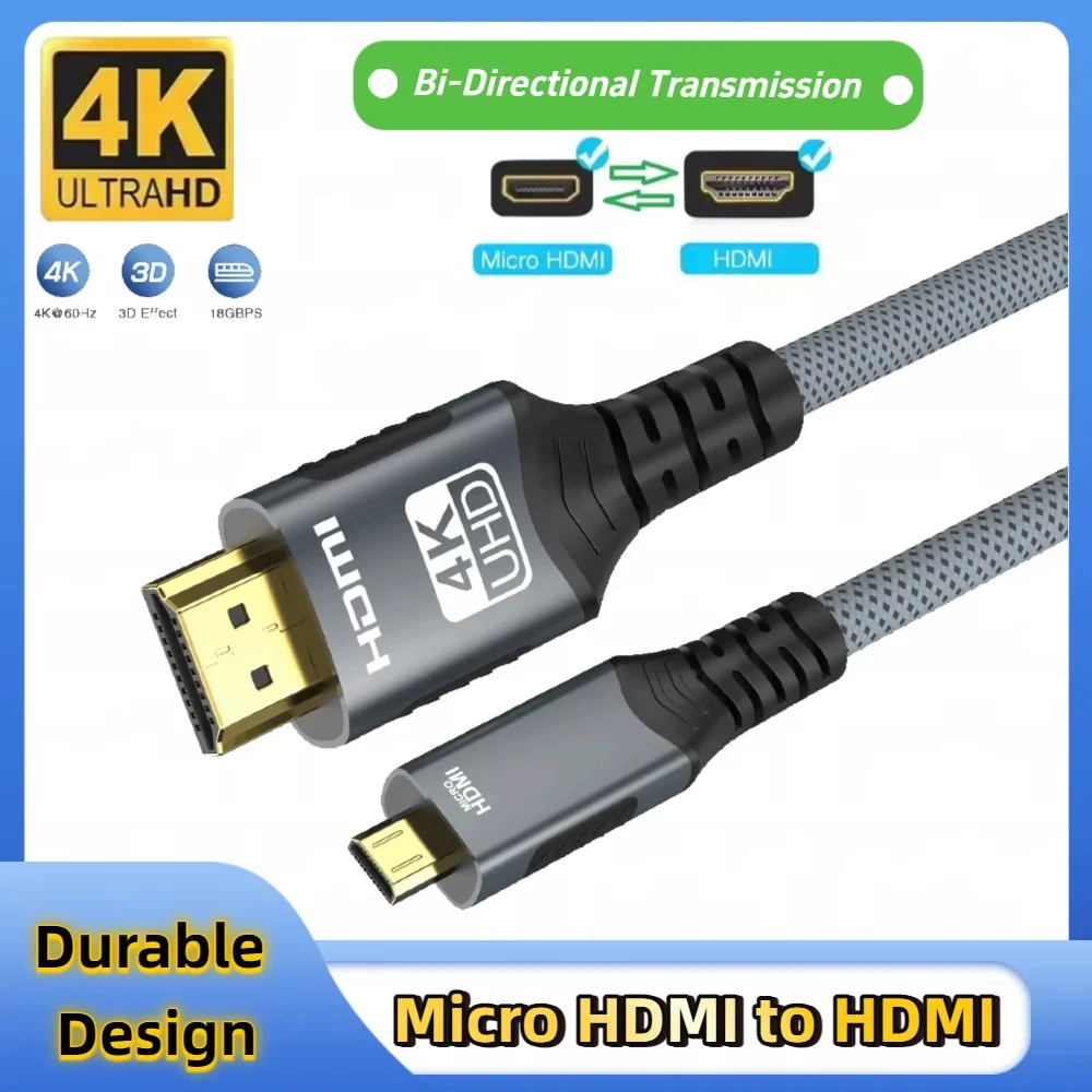 Kabel Micro HDMI do HDMI 18 Gb/s 4K@60Hz Oplot Dwukierunkowy Adapter Konwerter do HDTV PS4 Tablet XBOX Kamera