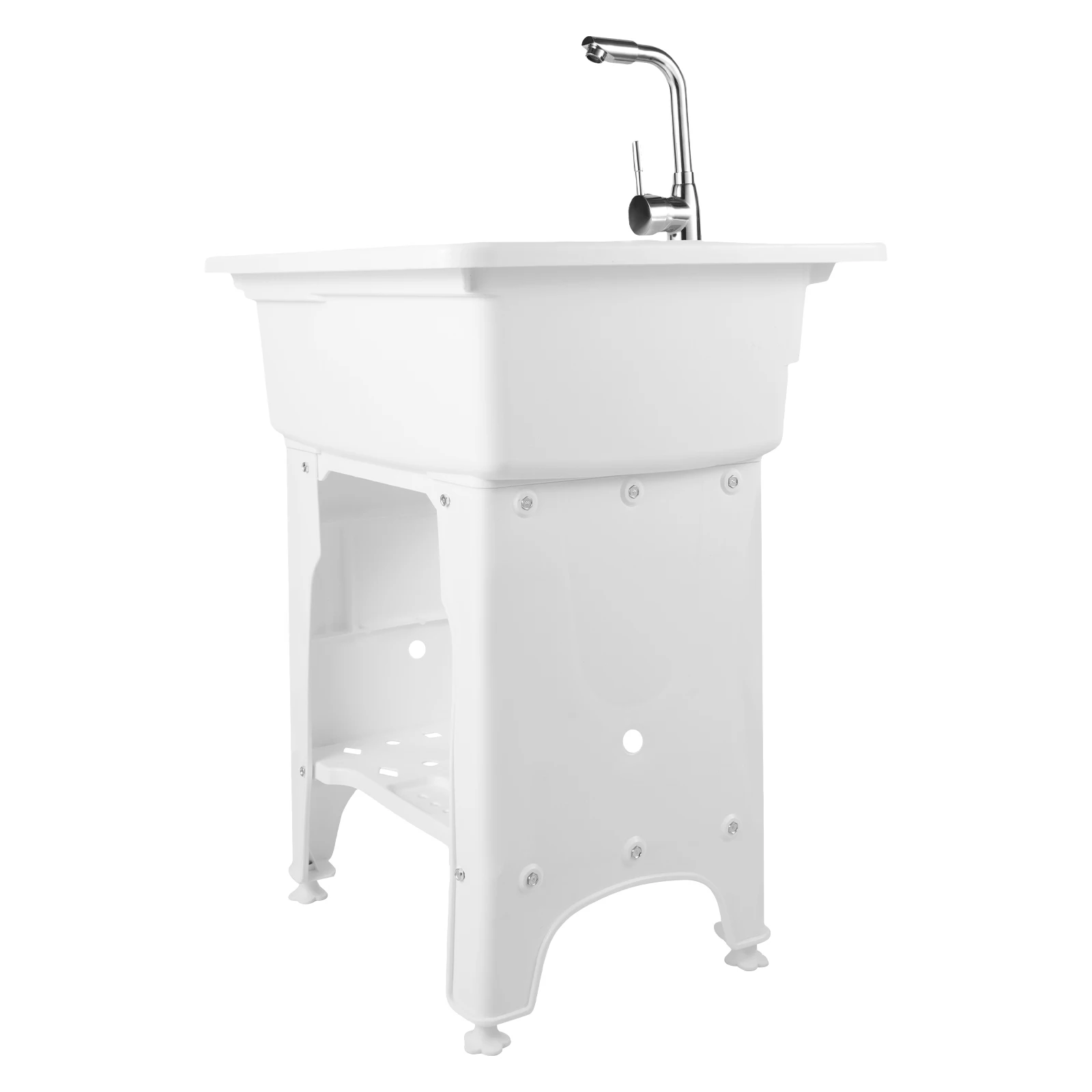 Utility Sink Laundry Tub – Easy to Install, Reinforced Design, 154lbs Load Capacity, Adjustable Feet, 360° Rotating Faucet,