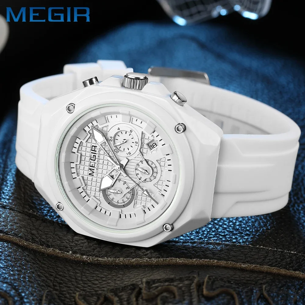 

MEGIR Топ Роскошные Часы для Мужчин Хронограф Водонепроницаемые Светящиеся Мужские Наручные Часы Дата Неделя Кварцевые Мужские Часы Sport Reloj
