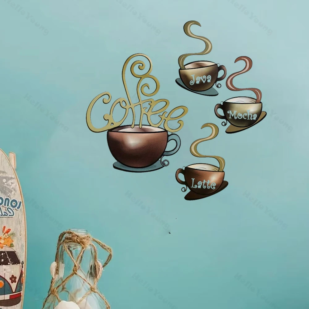 

4 Attractive Pieces of Metal Coffee Mugs Wall Decor, Americana Style, Reusable Self-Adhesive Irregular Shape Vintage Signs