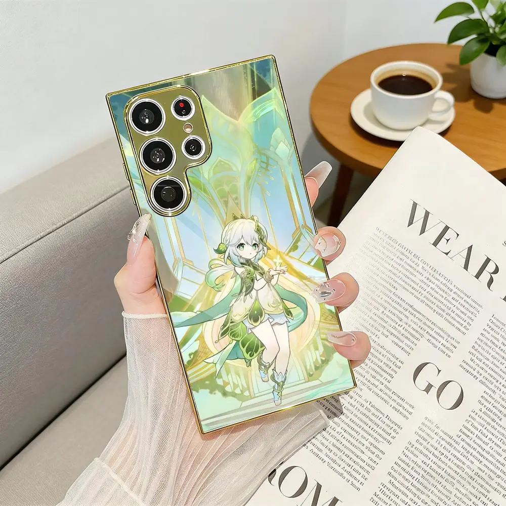Nahida G-Genshin Impact Phone Case Luxury Electroplated Metal Frame Case For Samsung Galaxy S25 S24 S23 Ultra