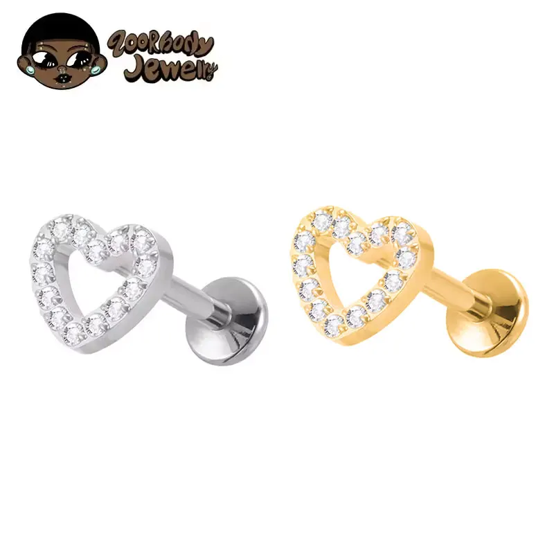 ASTM F136 Titanium Piercing 16G 18G CZ Heart Labret Earring Internally Threaded Cartilage Tragus Medusa Lip Monroe Body Jewelry