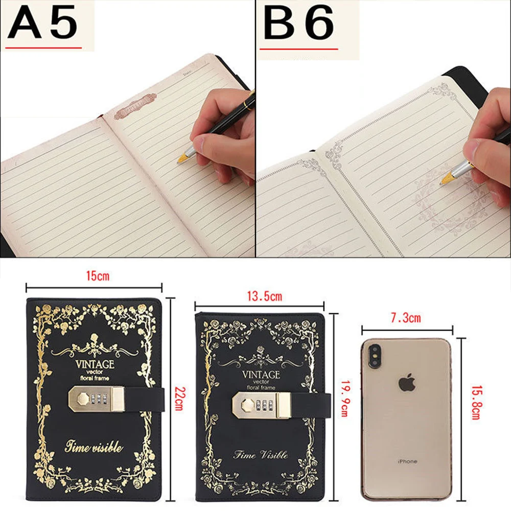 A5 B6 Retro Password Notebook With Lock Journal Thicken Simple Student Notebook Handbook Travelers Stationery School Supplies