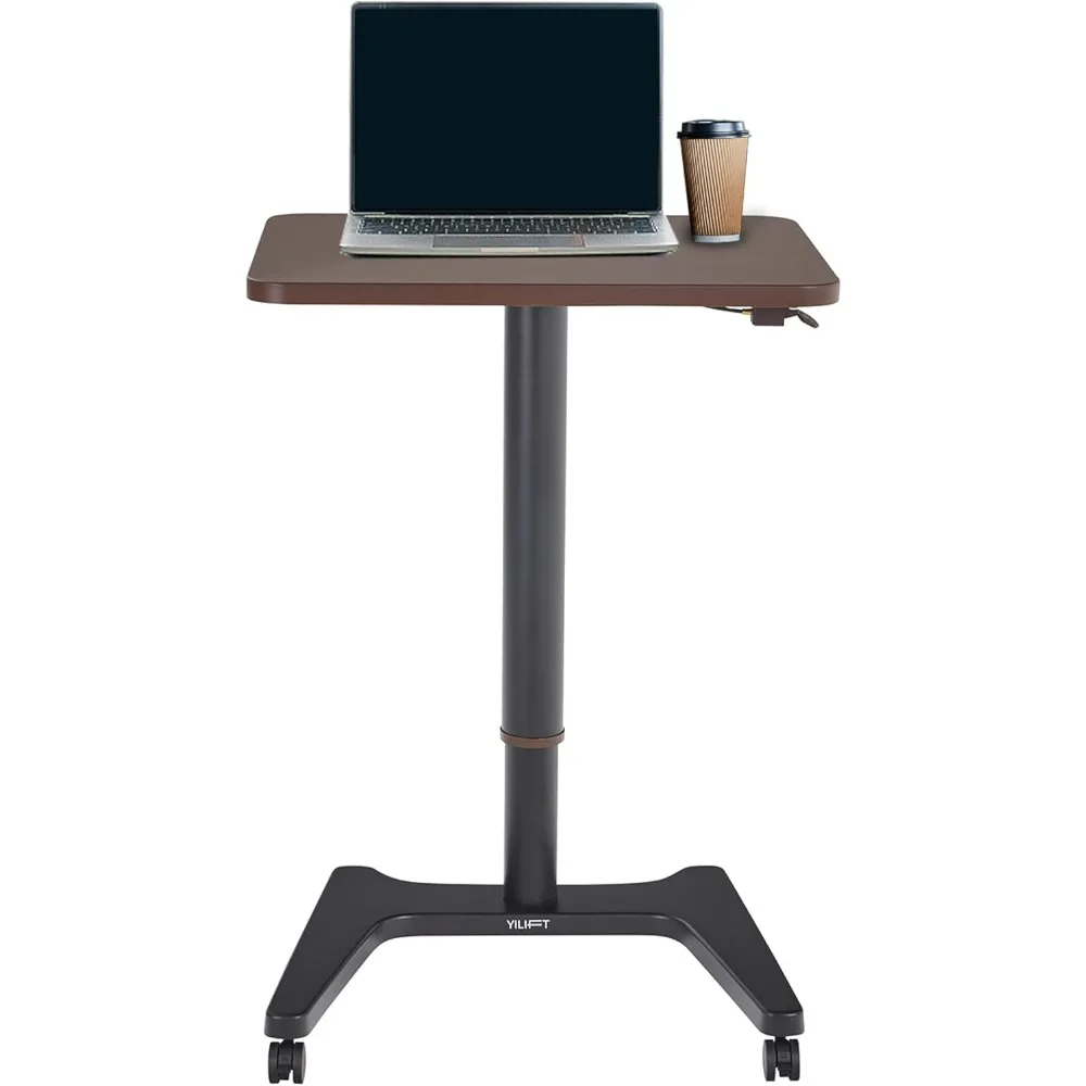 Auto-Lifting Small Standing Desk, Rolling with Casters, Adjustable Height 29.5'' to 46.9'', Desktop Size 26.8'' by 20.5''