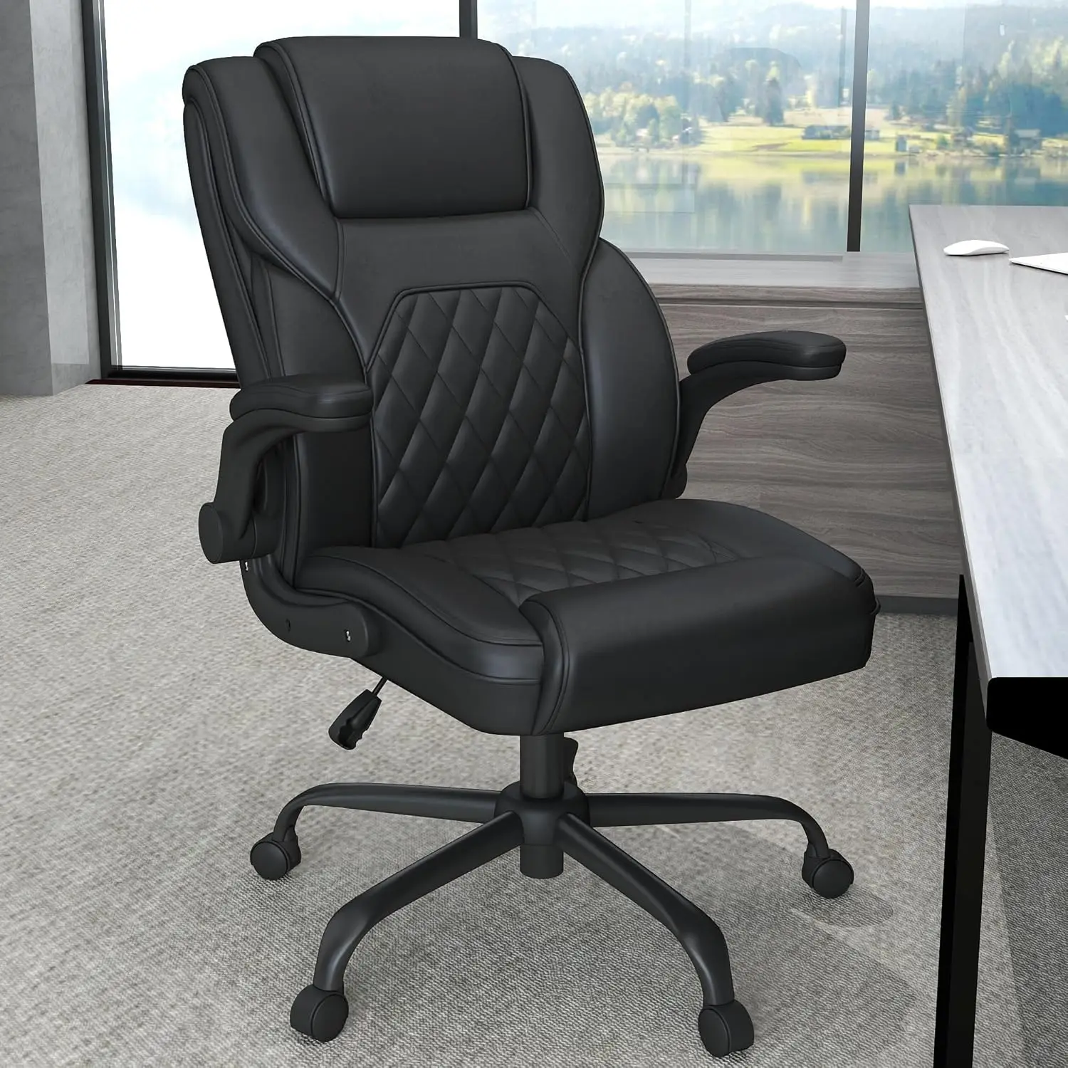 

Executive Office Chair, Comfy Ergonomic Computer Desk Chairs with Flip-up Armrests, Lumbar Support, High Back, 360°, Customized
