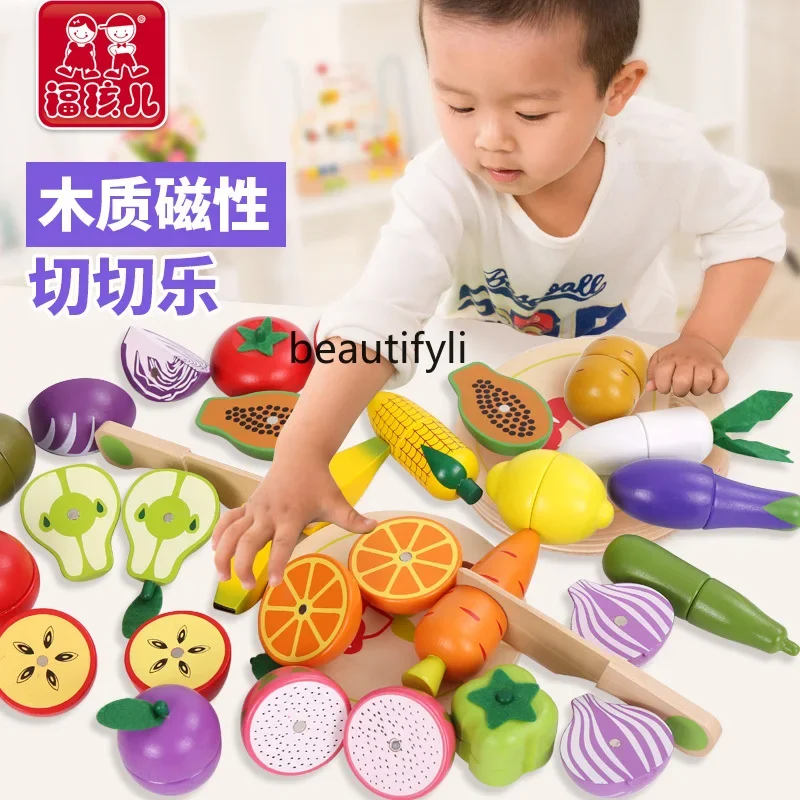 Wooden cut fruit and vegetable cut music set, magnetic magnet baby toy, simulated playing house boy and girl