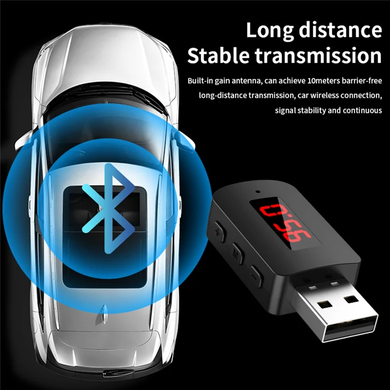 ABJA-Car Bluetooth 5.4 Aadapter FM USB Transmitter Receiver Handsfree Call Auto LED Display Audio Music Wireless Receiver