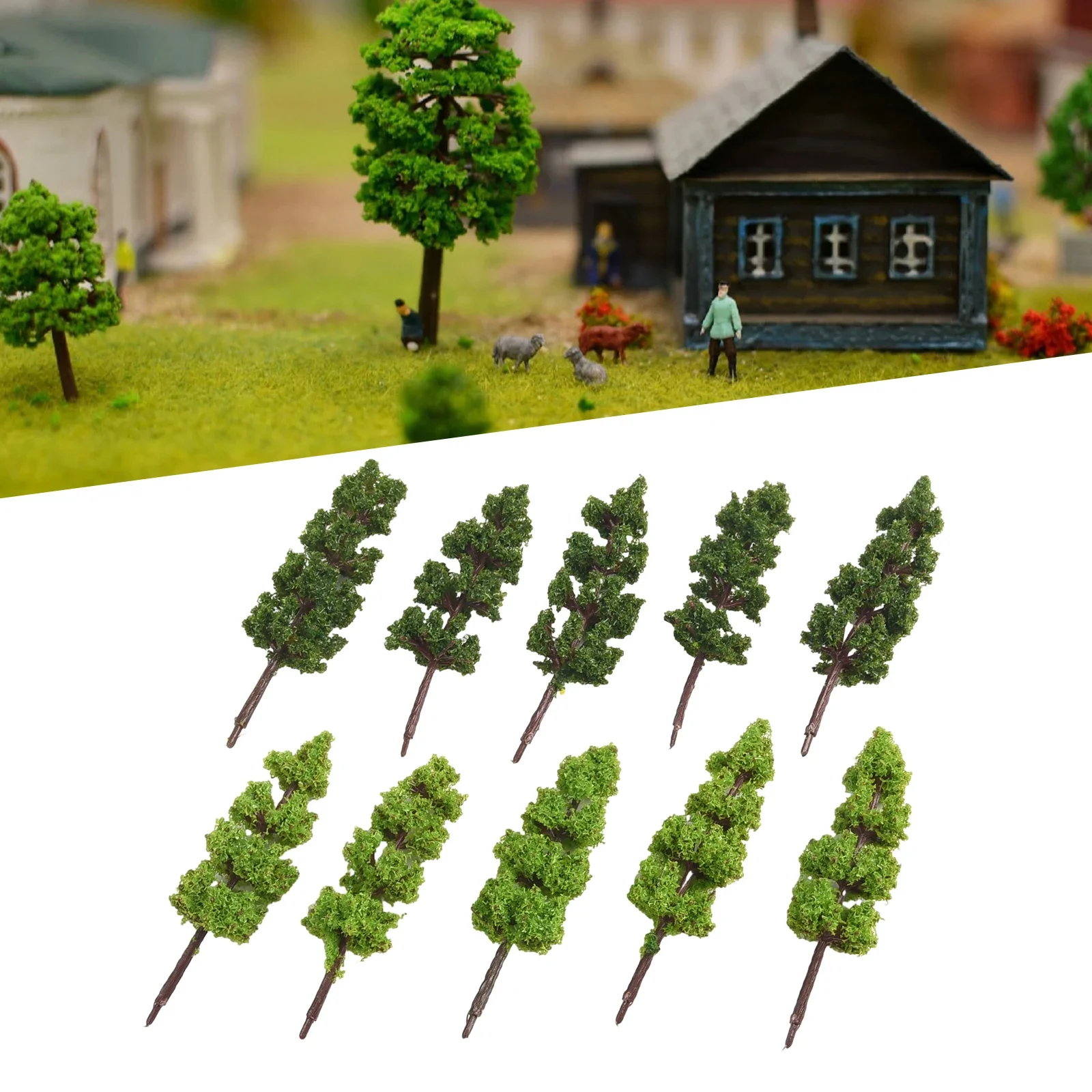 20Pcs Miniature Landscape Scenery Train Railways Trees Model Scale 1:200 Green Home Room Decor Scene Diorama Toys