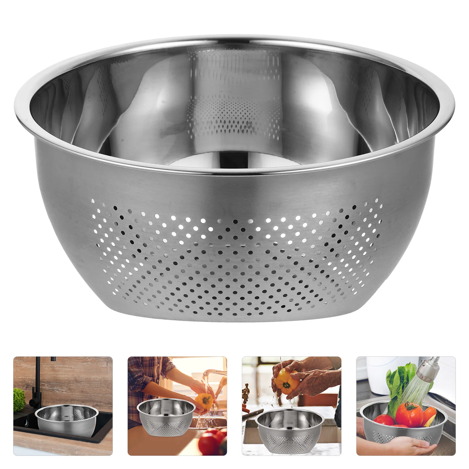 

1Pcs Stainless Steel Sink Colander Drain Basket Vegetable Basin Tilt Bottom Rice Soak Drainer Holder Sink Colander