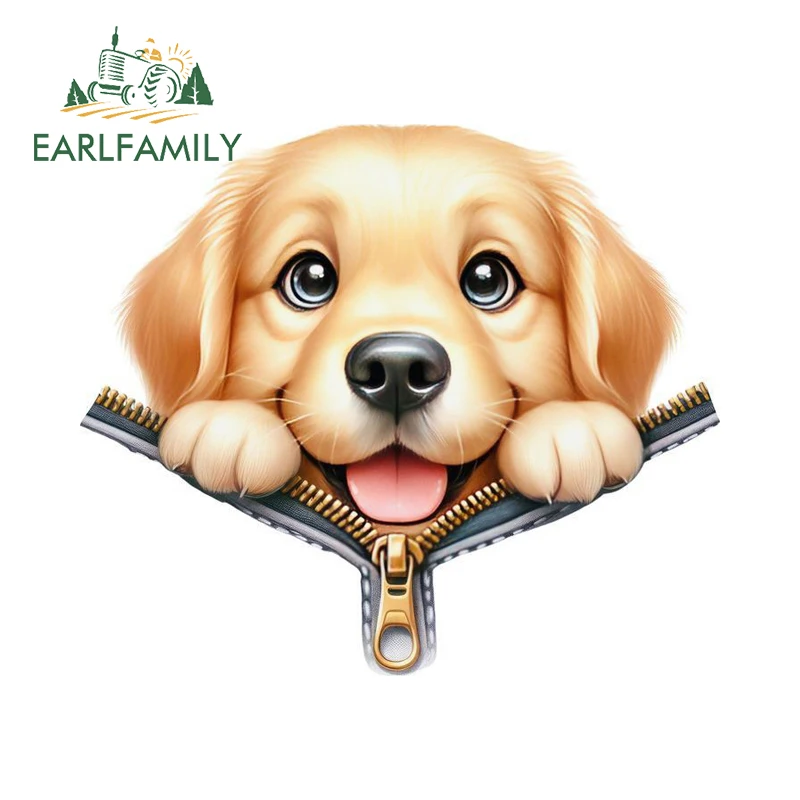 EARLFAMILY Dog Peeking Car Stickers Kawaii Anime Zipper Torn Accessories Vinyl JDM Decals Laptop Scratch-Proof Car Styling