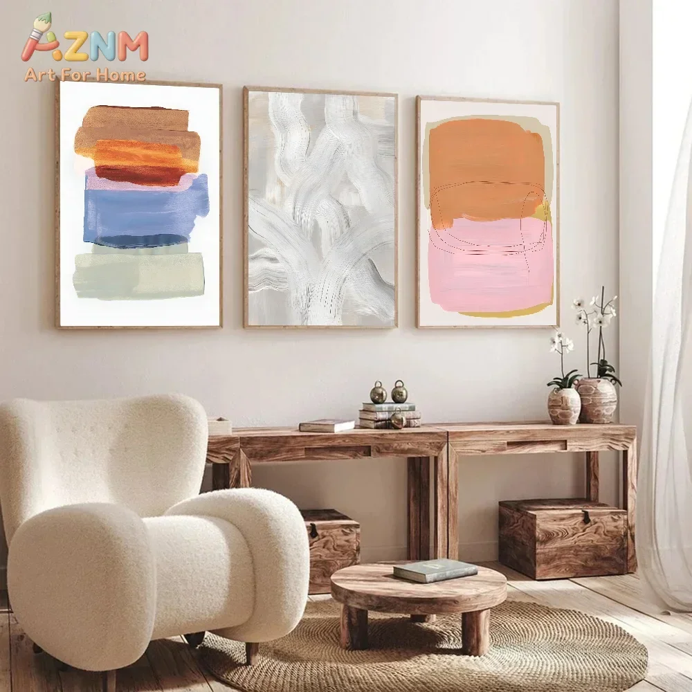 AZNM Warm Tone Brush Stroke Abstract Canvas Poster, Frameless Modern Textured Wall Art For Living Room Sofa Side Cozy Home Inter