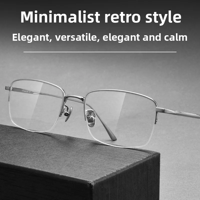 إطار ذهبي مربع خفيف للغاية بنصف إطار من التيتانيوم النقي للرجال وجه كبير يمكن تجهيزها بنظارات طبية لقصر النظر #2